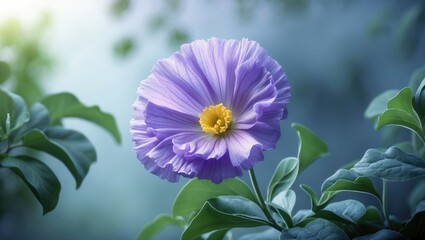 Closeup of a vibrant purple flower blooming on a lush green plant in a natural outdoor setting