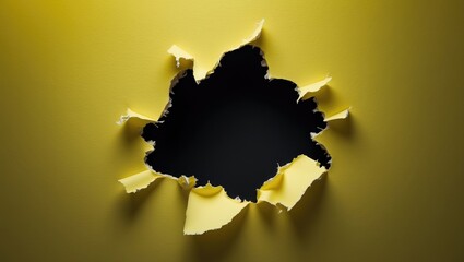 Bright yellow torn paper visible through a hole