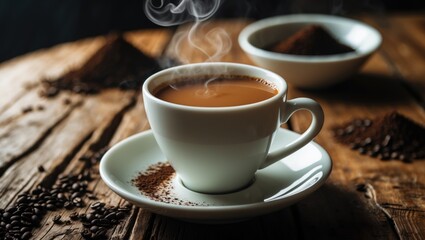 Warm milk tea served in a cup on a wooden table