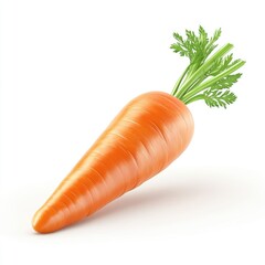 Fresh, vibrant orange carrot with green leaves.