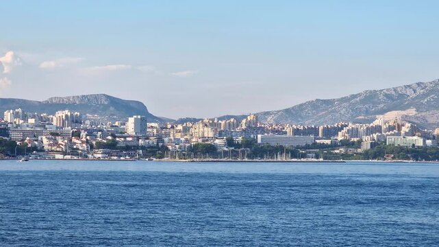 Skyline cityscape view of Split, historically known as Spalato, city of Croatia view from the sea