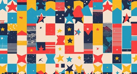 Fototapeta premium colorful stars retro magazine collage abstract pattern art design on plain white background illustration