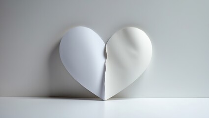 White paper cutout in the shape of a heart on a white background