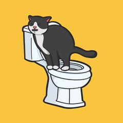 Cat on the Toilet Cat Meme Sticker T-shirt Vector Cute Illustration