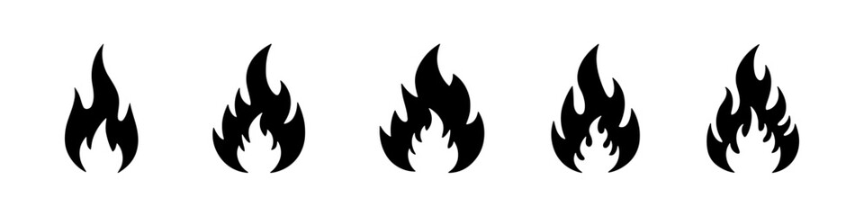 Fire icons set. Flame, bonfire symbol collection. Vector illustration.