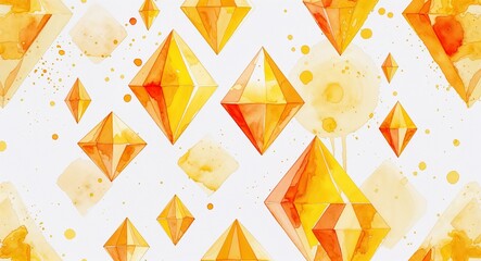 yellow diamonds watercolor paint abstract pattern art design on plain white background illustration