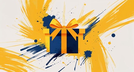 yellow gifts box acrylic brush strokes abstract pattern art design on plain white background illustration