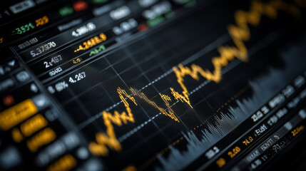 Stock Market Chart with Yellow Graph and Financial Data