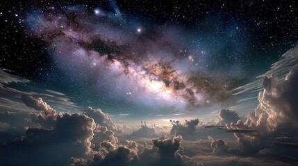 Fototapeta premium Nebula clouds and constellations illuminate the starry night sky in deep space