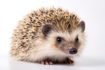 Obraz premium Small hedgehog explores a bright, clean space with soft lighting, showcasing its gentle features and unique texture