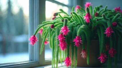 Illuminate Your Windowsill with a Fully Bloomed Christmas Cactus