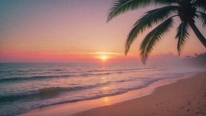 Fototapeta premium Stunning sunset at the beach with beautiful art