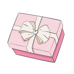 Gift box Pastel Cute Girlish Present With Bow. Gift and present for holiday celebration and special sales offer Anniversary box with wrapping paper and ribbon bow.