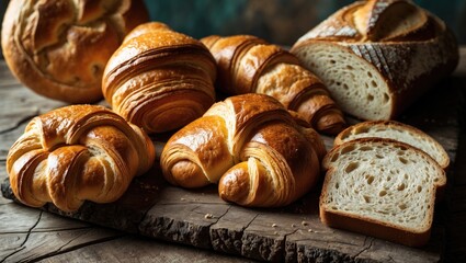 Colorful and tempting displays of baked goods crafted by expert bakers, featuring stunning bread rolls, golden croissants, and fragrant baguettes