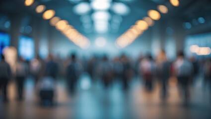 Blurred background of a trade show event in an exhibition hall