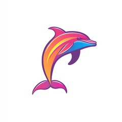 Naklejka premium Colorful dolphin leaping, vibrant design, isolated background, playful graphic, suitable for kids' products