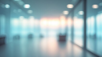 Abstract blurred office background with glassy windows and bright lighting