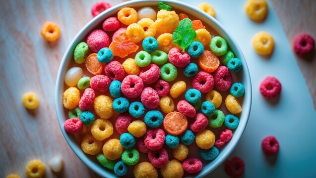 Colorful cereal served in a bowl