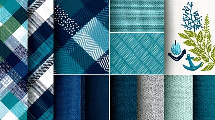 Interconnected Line Art of Maritime Flags and Plaid Textures