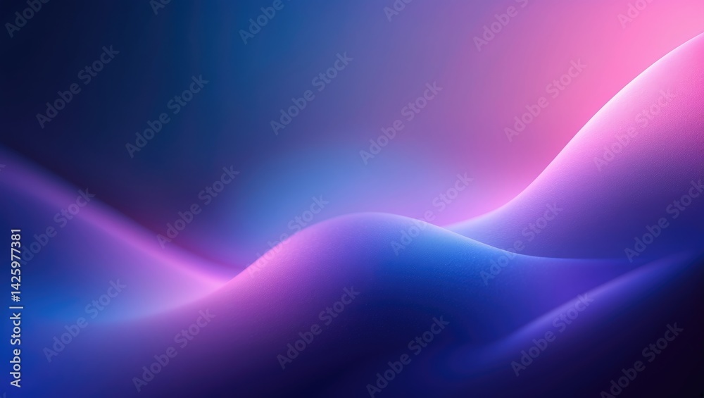 Poster Vivid abstract gradient with pink, blue, and dark blurred background featuring smooth textures and shiny patterns