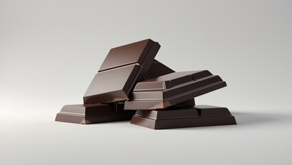 Stacked dark chocolate bars isolated on background