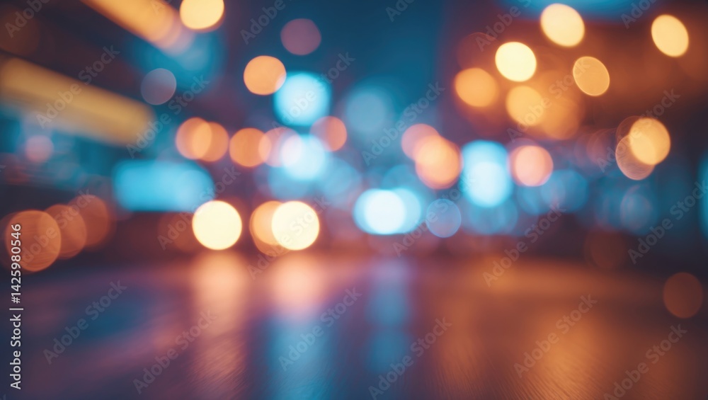 Poster Abstract city background with bokeh blur and festive glow