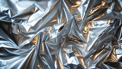 Abstract metallic texture with silver gray aluminum foil and reflective mirror surface background