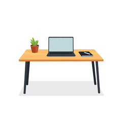 Fototapeta premium Minimalist workspace with laptop and plant on wooden desk, productivity