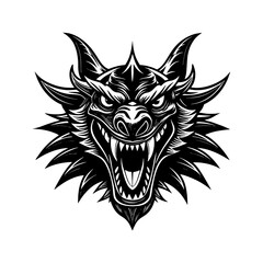 Manky head tribal tattoo design with wild animal face art in black silhouette style