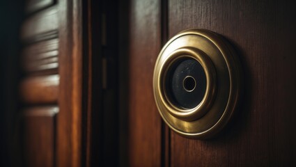 View of a door viewer installed on a wooden door