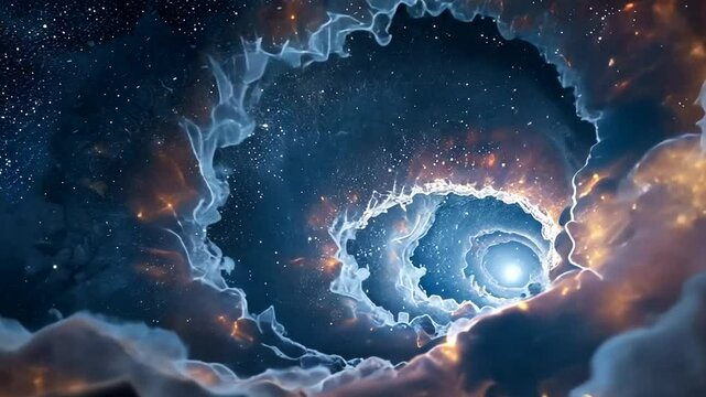 Cosmic swirl nebula, celestial tunnel, starry background, fantasy art, website header