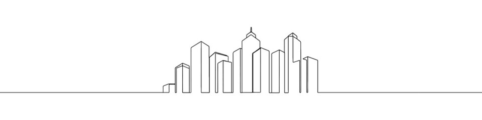 City skyline continuous one line drawing. Building symbol. Vector illustration.