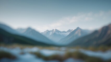 Obraz premium Panoramic Landscape of Mountain Range with Greenery and Sky in Blur Background