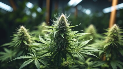 Close-up of a young indoor flowering bud showcasing developing pistils inside the grow facility