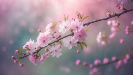 Fototapeta premium Cherry Tree Bouquet Branches of Stunning Pink Flowers in a Natural Atmospheric Setting