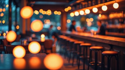 Nightlife ambiance in blurred pub and bar setting