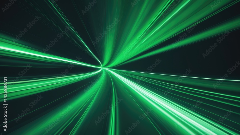 Poster abstract green light trails with motion blur effect in darkness