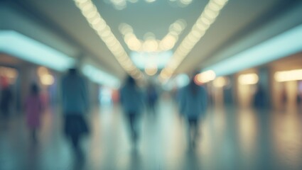 Blurred interior of a shopping mall with bright lights