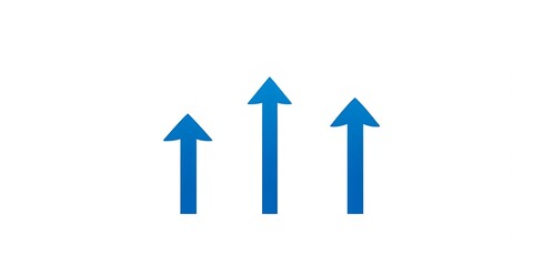 Fototapeta premium Three blue arrows pointing upwards on a white background indicating growth and progress concept