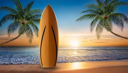 Summer beach vacation, surfboard on the beach