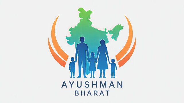 Ayushman Bharat Diwas, Family health assurance symbolized through map and tricolour elements proudly.