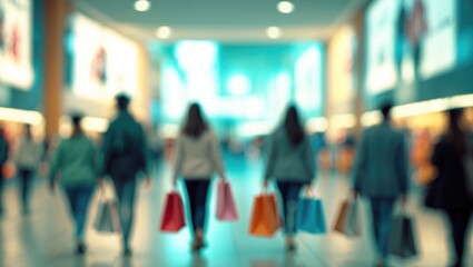 Out-of-focus supermarket scene with interior design elements