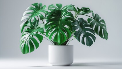 Obraz premium Tropical Monstera plant in a pot, isolated on background for indoor decorative purposes