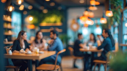 Blurred background featuring bokeh effect in a coffee shop setting