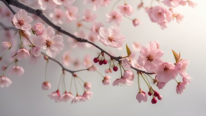Obraz premium Cherry blossom branch on a white background