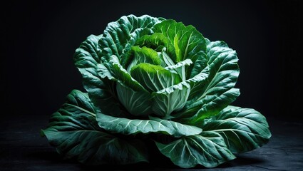 A vibrant close-up of a leafy green cabbage plant set against a dark background highlighting mystery and intrigue