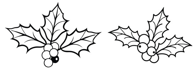 Naklejka premium Festive Holly Illustration: Artistic representation of holly branches with leaves and berries, perfect for seasonal design, capturing elegance of Christmas.