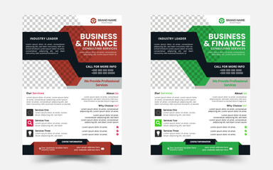 A bundle of 2 templates of different colors a4 flyer template, Corporate Business flyer template vector design, Flyer Template Geometric shape used for business poster layout, Company flyer, corporate