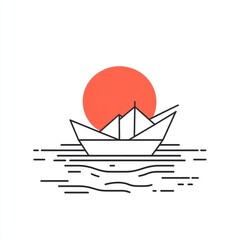 Obraz premium Origami boat on water at sunset. Illustration. Possible use Stock photo