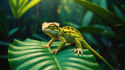 Fototapeta premium Indian baby chameleon in nature: a beautiful macro shot of a wild reptile